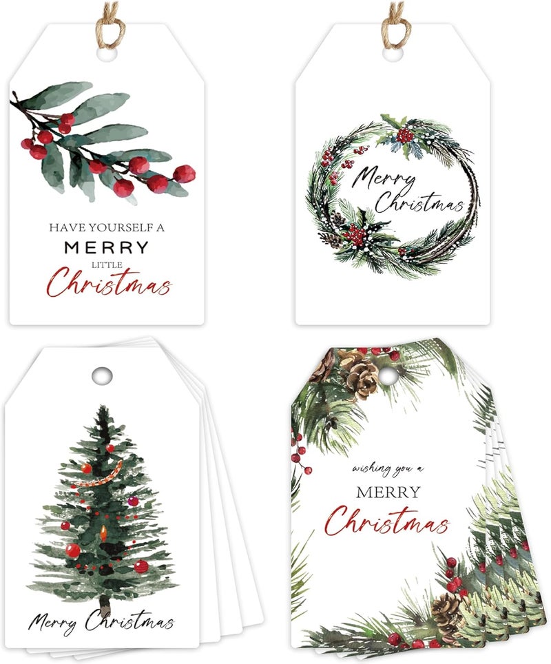 QOIUSO Beautiful Watercolor Christmas Gift Tags - 48 Pcs Rustic Christmas Name Tags with String for Personalizing Your Holiday Presents - Spread Joy and Cheer with These Festive Paper Labels - Image 1